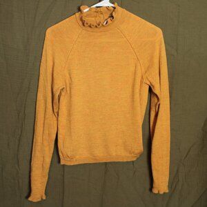 Free People Mustard Yellow Merino Ruffle Mockneck Sweater XS